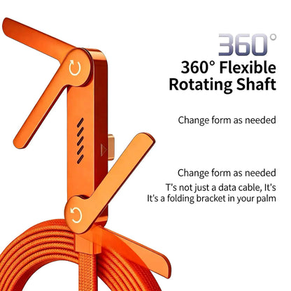 240W Ultra Fast Charging Cable – 2-in-1 Rotating Stand Cable for Gaming & Travel