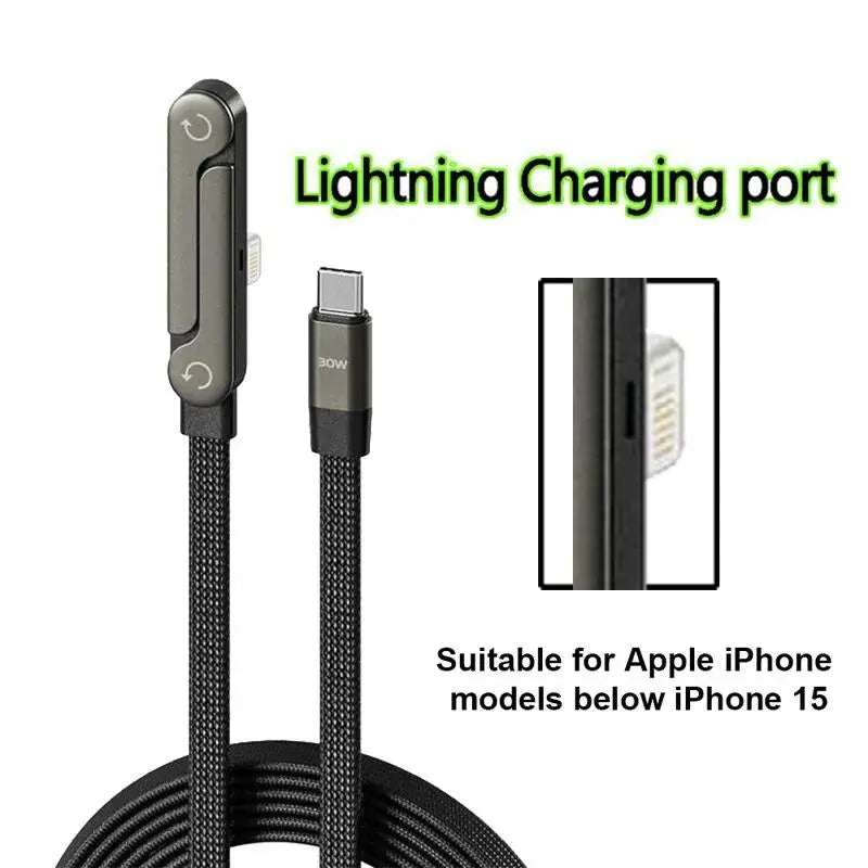 240W Ultra Fast Charging Cable – 2-in-1 Rotating Stand Cable for Gaming & Travel