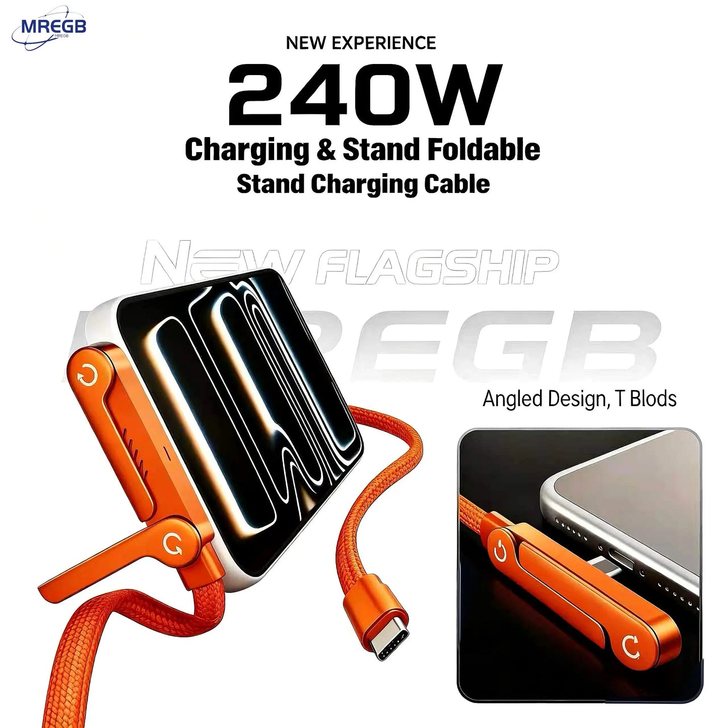 240W Ultra Fast Charging Cable – 2-in-1 Rotating Stand Cable for Gaming & Travel