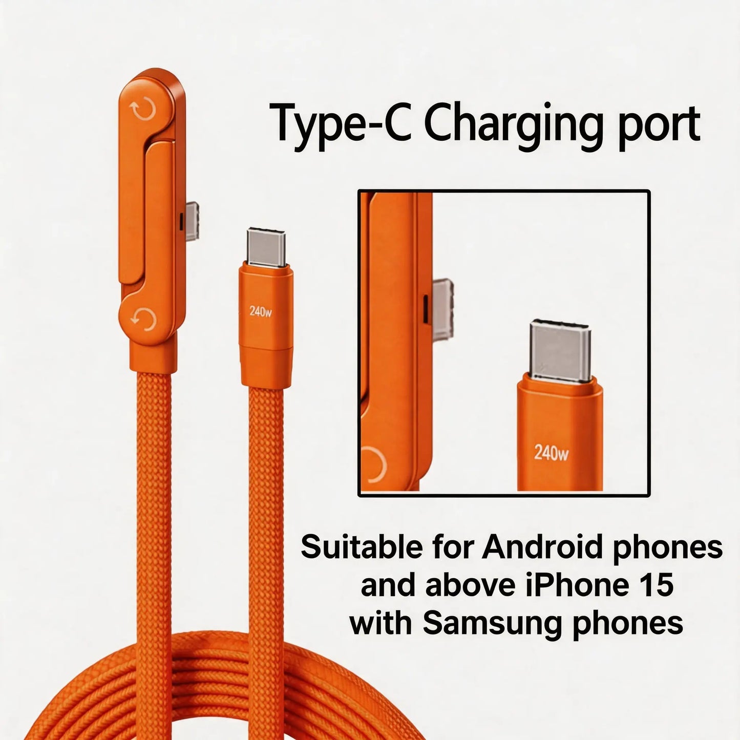 240W Ultra Fast Charging Cable – 2-in-1 Rotating Stand Cable for Gaming & Travel