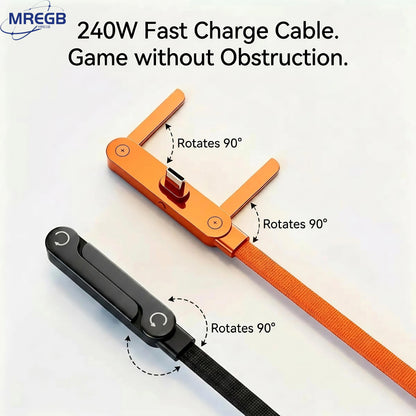 240W Ultra Fast Charging Cable – 2-in-1 Rotating Stand Cable for Gaming & Travel