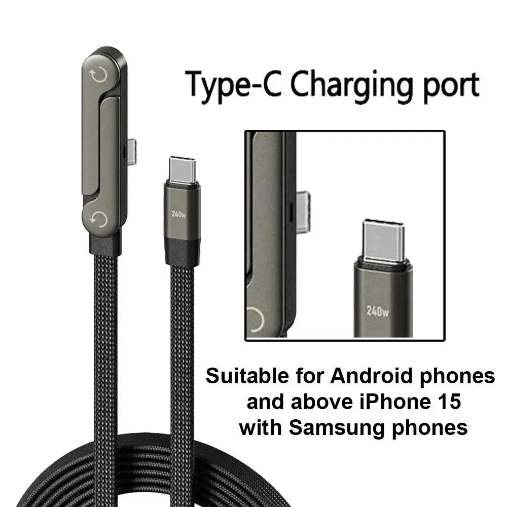 240W Ultra Fast Charging Cable – 2-in-1 Rotating Stand Cable for Gaming & Travel