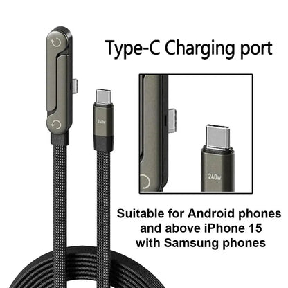 240W Ultra Fast Charging Cable – 2-in-1 Rotating Stand Cable for Gaming & Travel