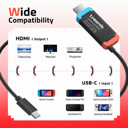 Lemorele L100 USB-C to HDMI Cable - 4K@60Hz HDR with Power Delivery Charging, Compatible with Nintendo Switch 2, Laptops, and Tablets