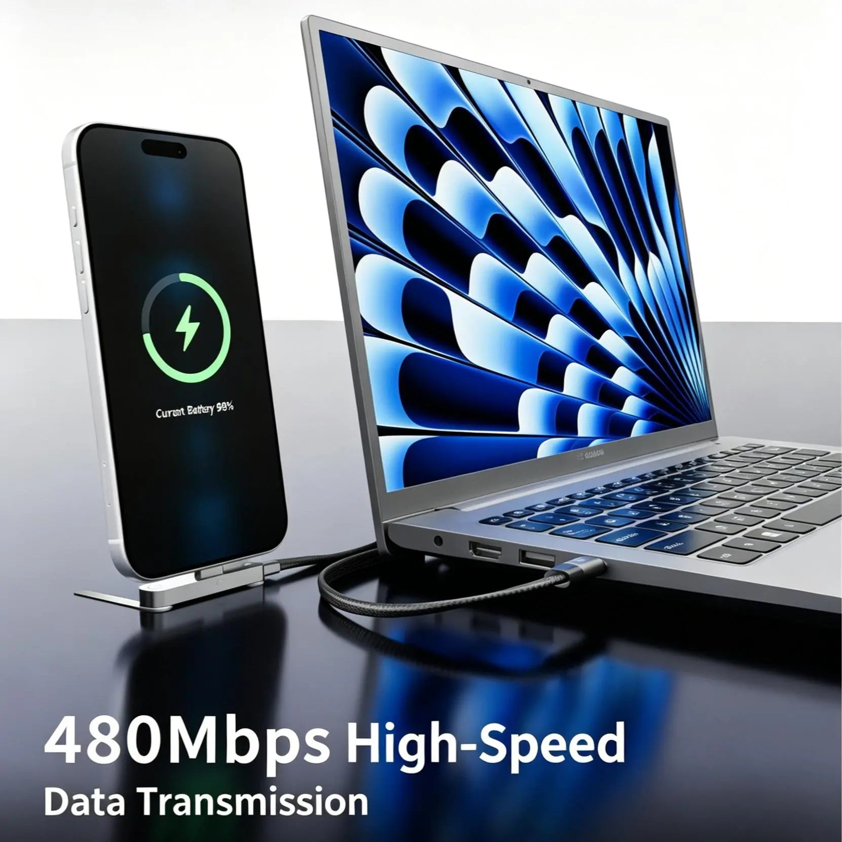 240W Ultra Fast Charging Cable – 2-in-1 Rotating Stand Cable for Gaming & Travel