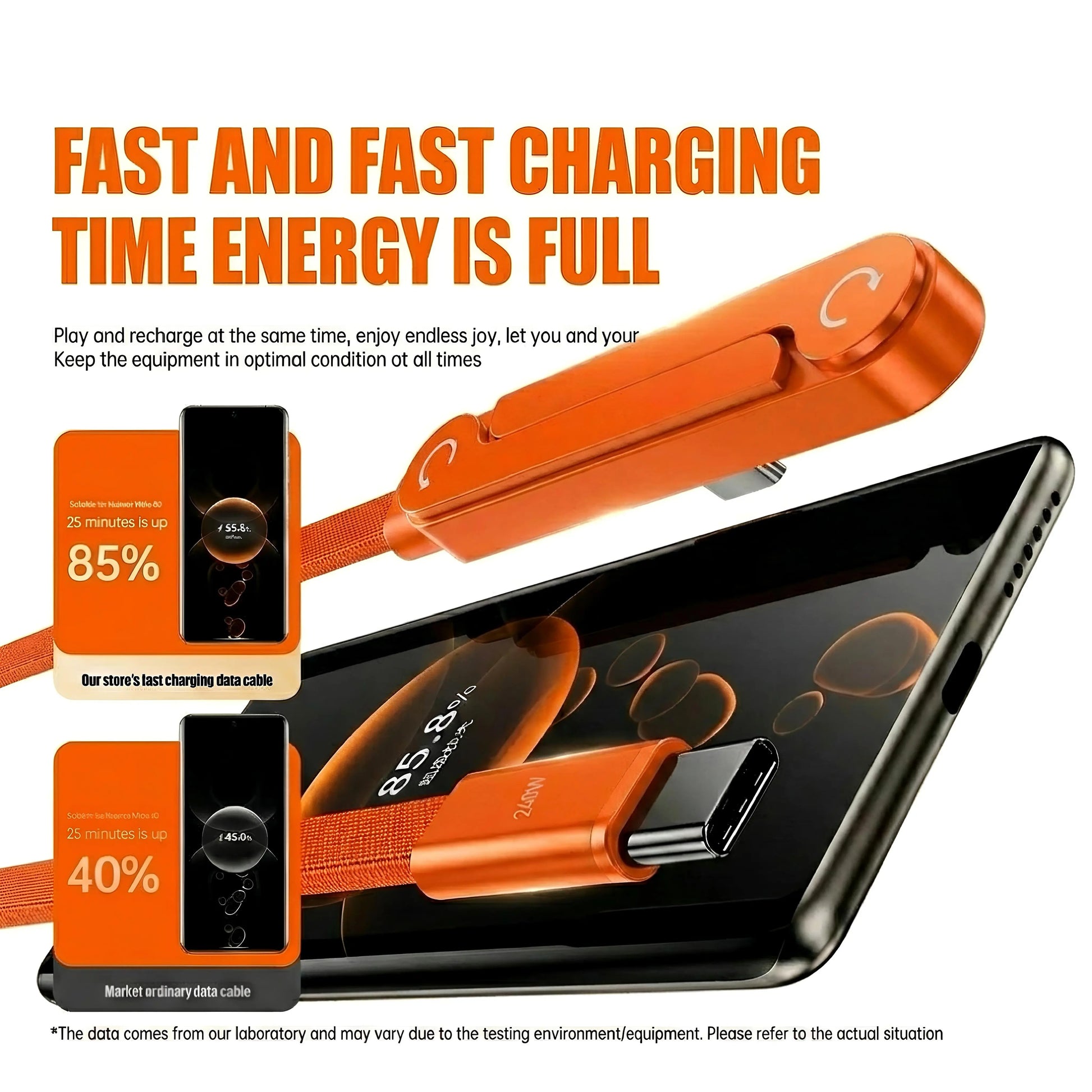 240W Ultra Fast Charging Cable – 2-in-1 Rotating Stand Cable for Gaming & Travel